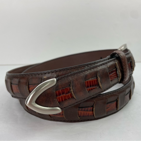 Brown‎ Leather Snakeskin Inlay Woven Belt 38 - Picture 5 of 16